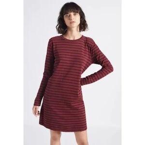 CURRENT ELLIOTT The Beatnik Dress Long Sleeve Cabernet Stripe Cozy & Slouchy 2 M